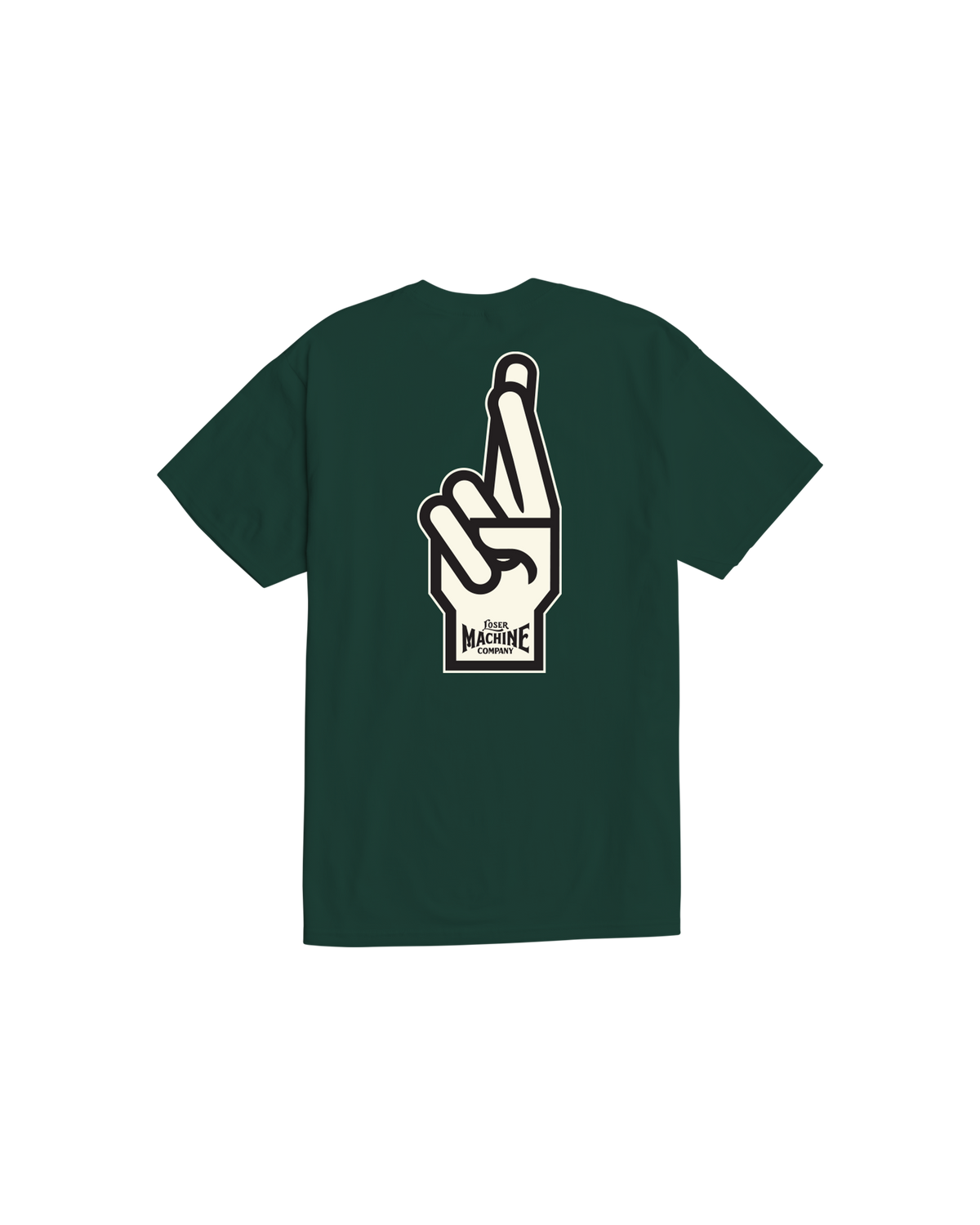 loser machine good luck fingers stock t-shirt forest cream