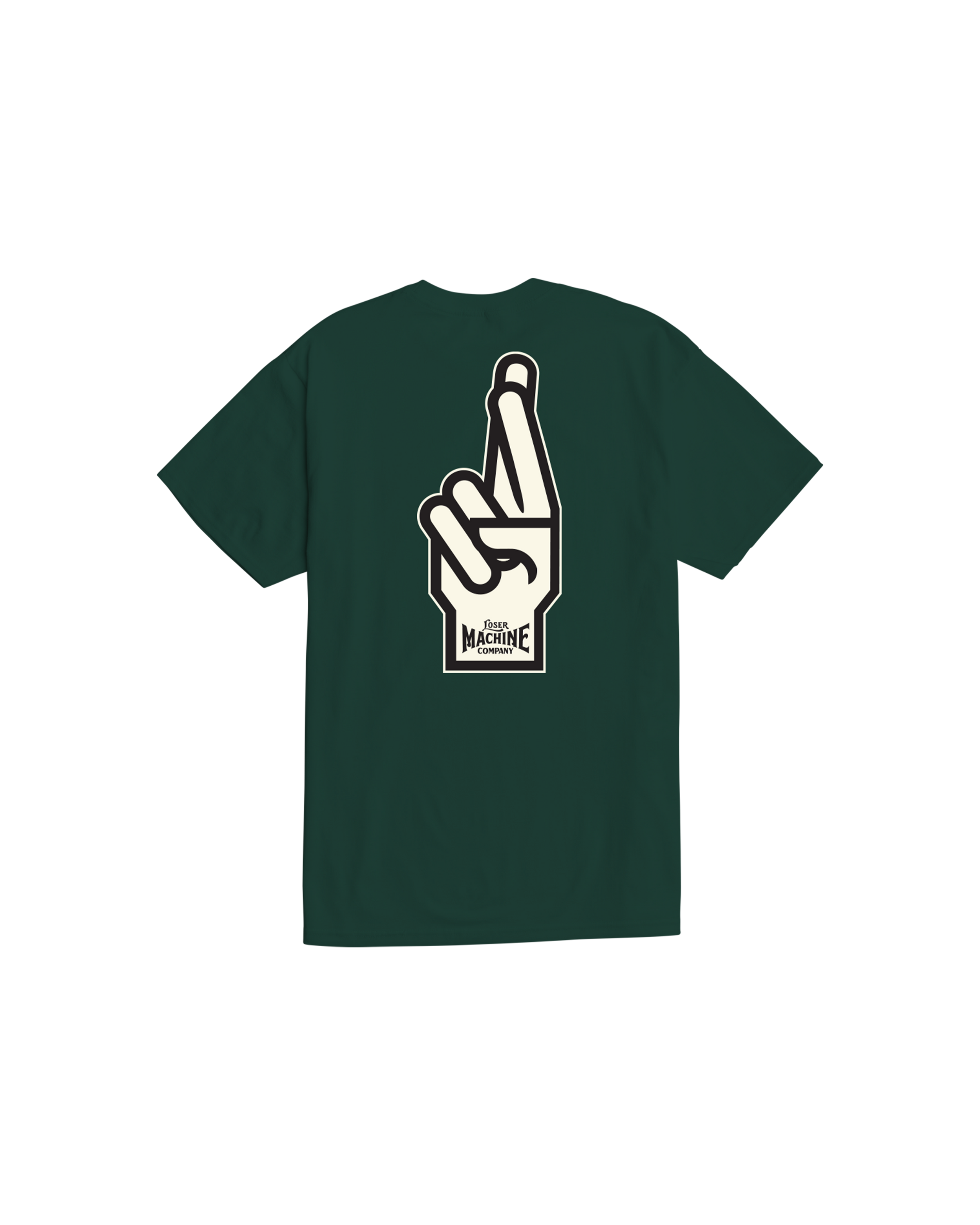 loser machine good luck fingers stock t-shirt forest cream