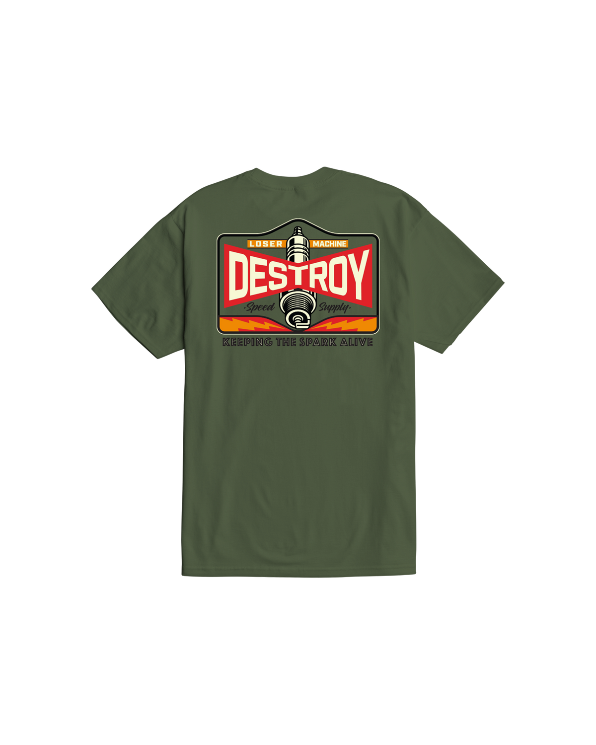 loser-machine-hot-spark-stock-t-shirt-desert-green