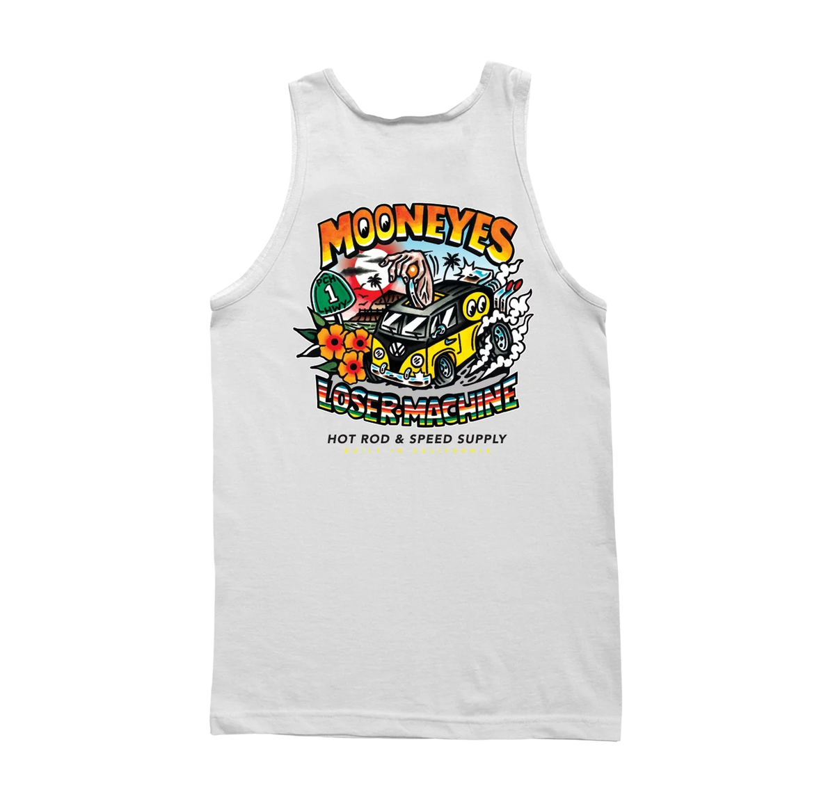 color: WHITE ~ alt: LMC X MOONEYES PACIFIC COAST HIGHWAY STOCK TANK TOP